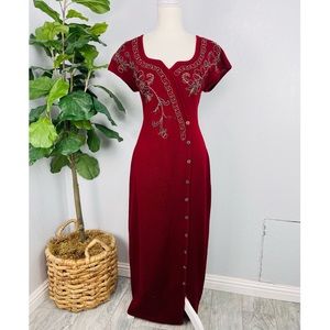 Vintage Carole Little WOOL BLEND Sleeveless Embroidered Floral Embellished Dress